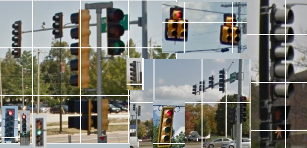 A collage of strange traffic lights