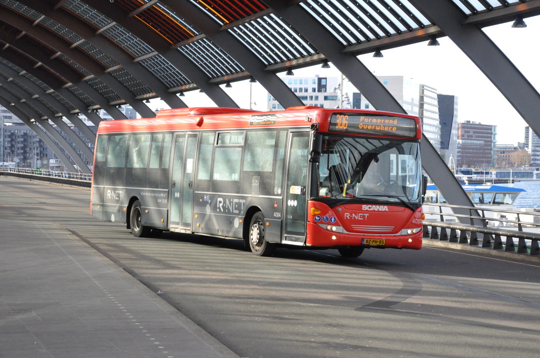 A bus leaving Amsterdam central station, 6th of April 2022
