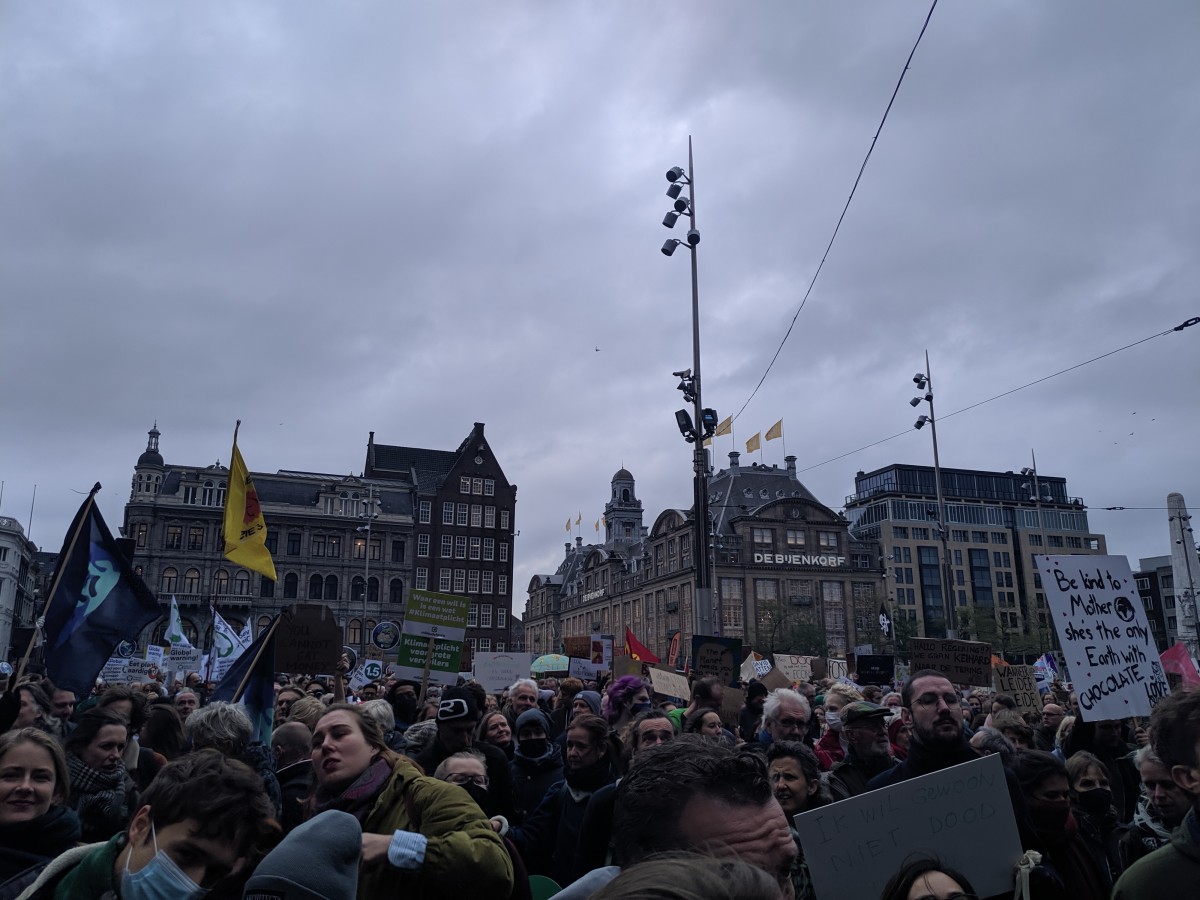 Protestors at de Dam, Amsterdam, on the climate march, 6th of November 2021.
